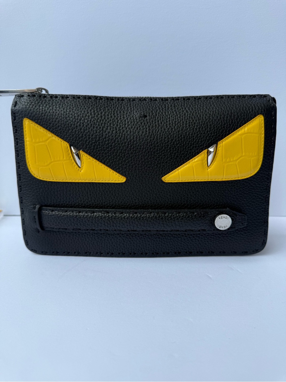 Fendi Black Leather Bag Bigs Monster Eyes Clutch Bag.